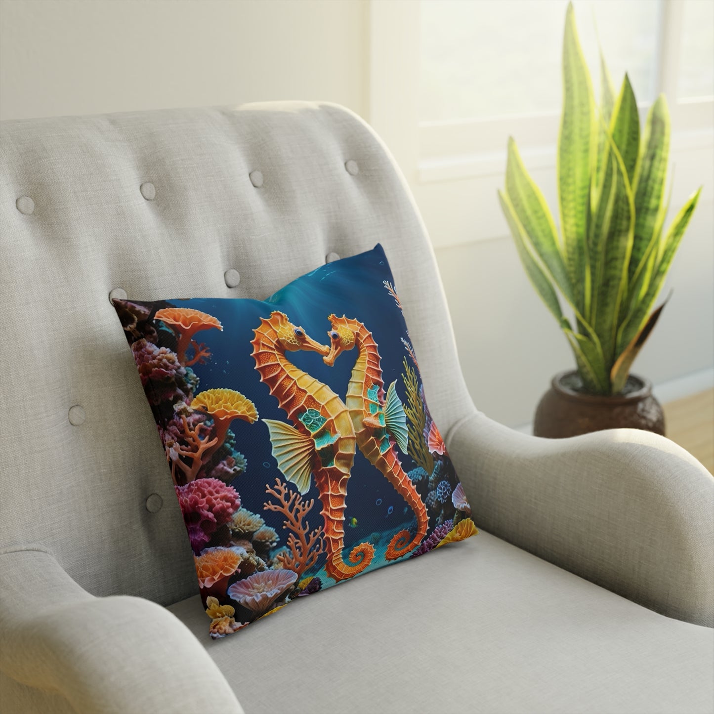 Seahorses Cotton Drill Square Cushion