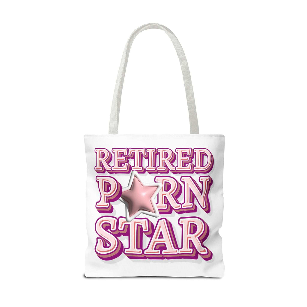 Cheeky Retired Porn Star Tote Bag with multiple sizes and handle colors, durable spun polyester design