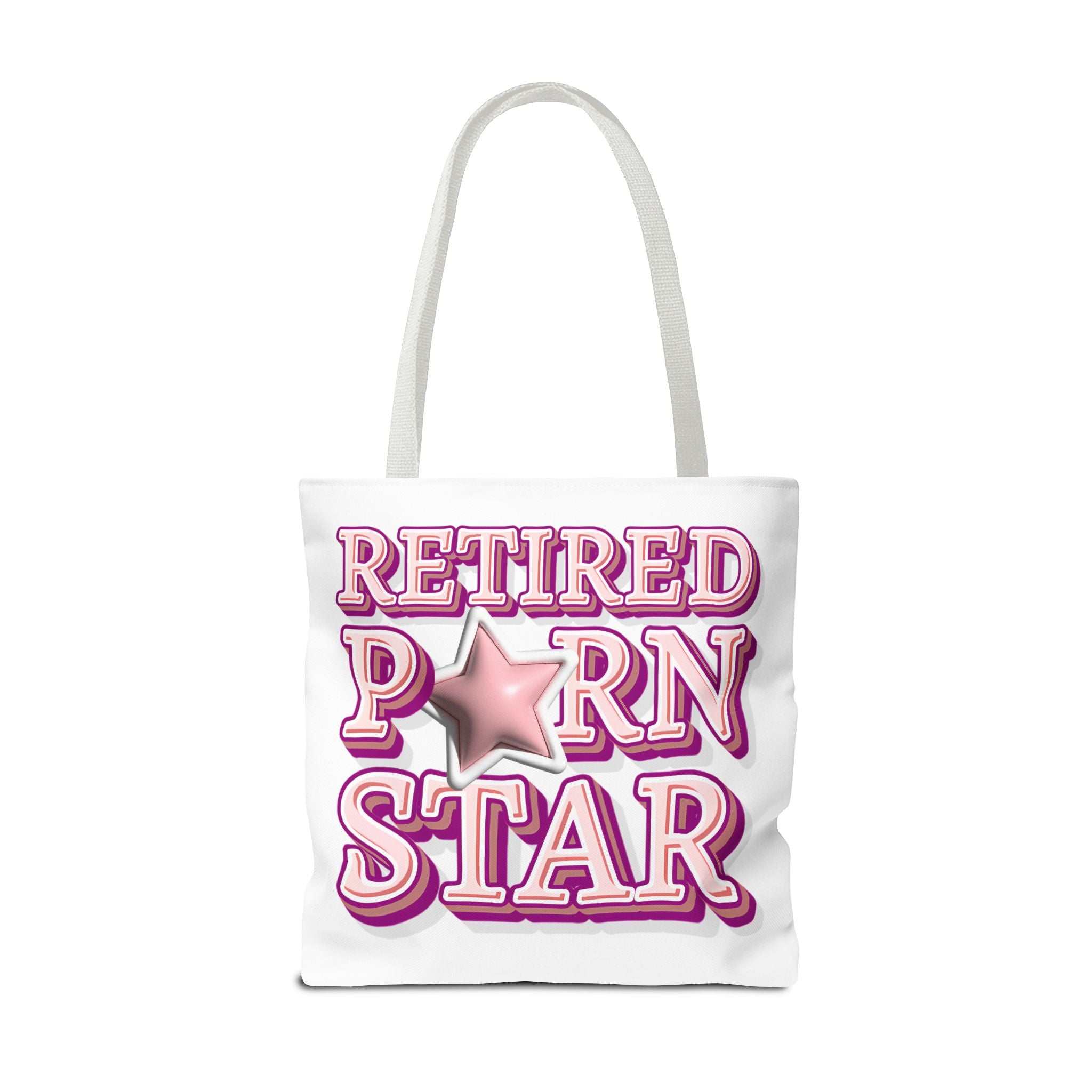 Cheeky Retired Porn Star Tote Bag with multiple sizes and handle colors, durable spun polyester design