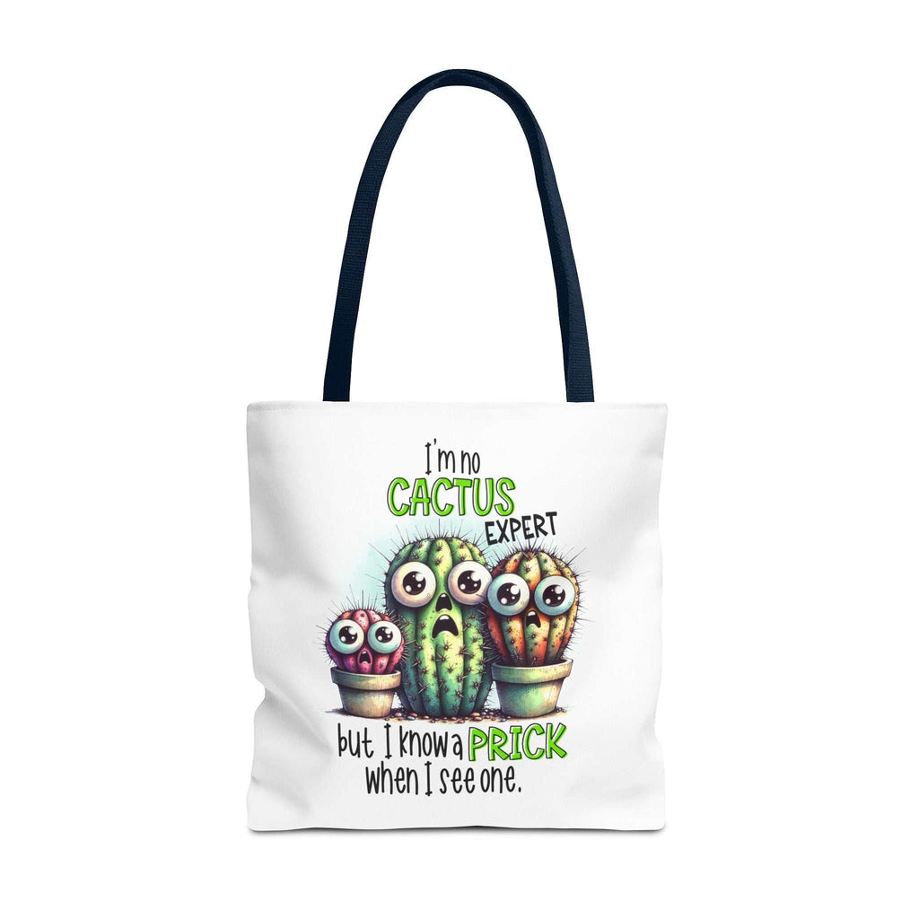 Fun cactus tote bag with cheeky design and colorful handles for everyday use