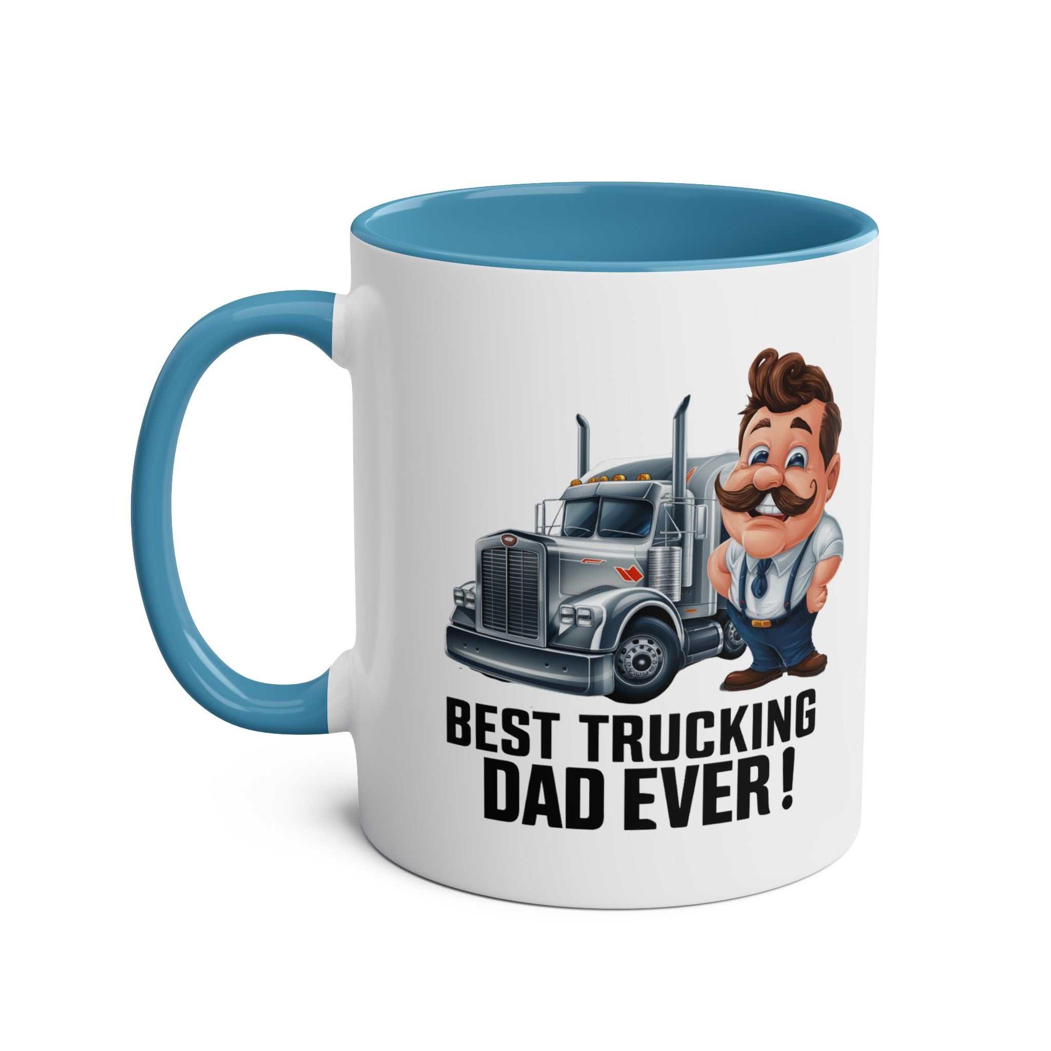 Best Trucking Dad fun Father's Day gift mug with truck and dad graphic.