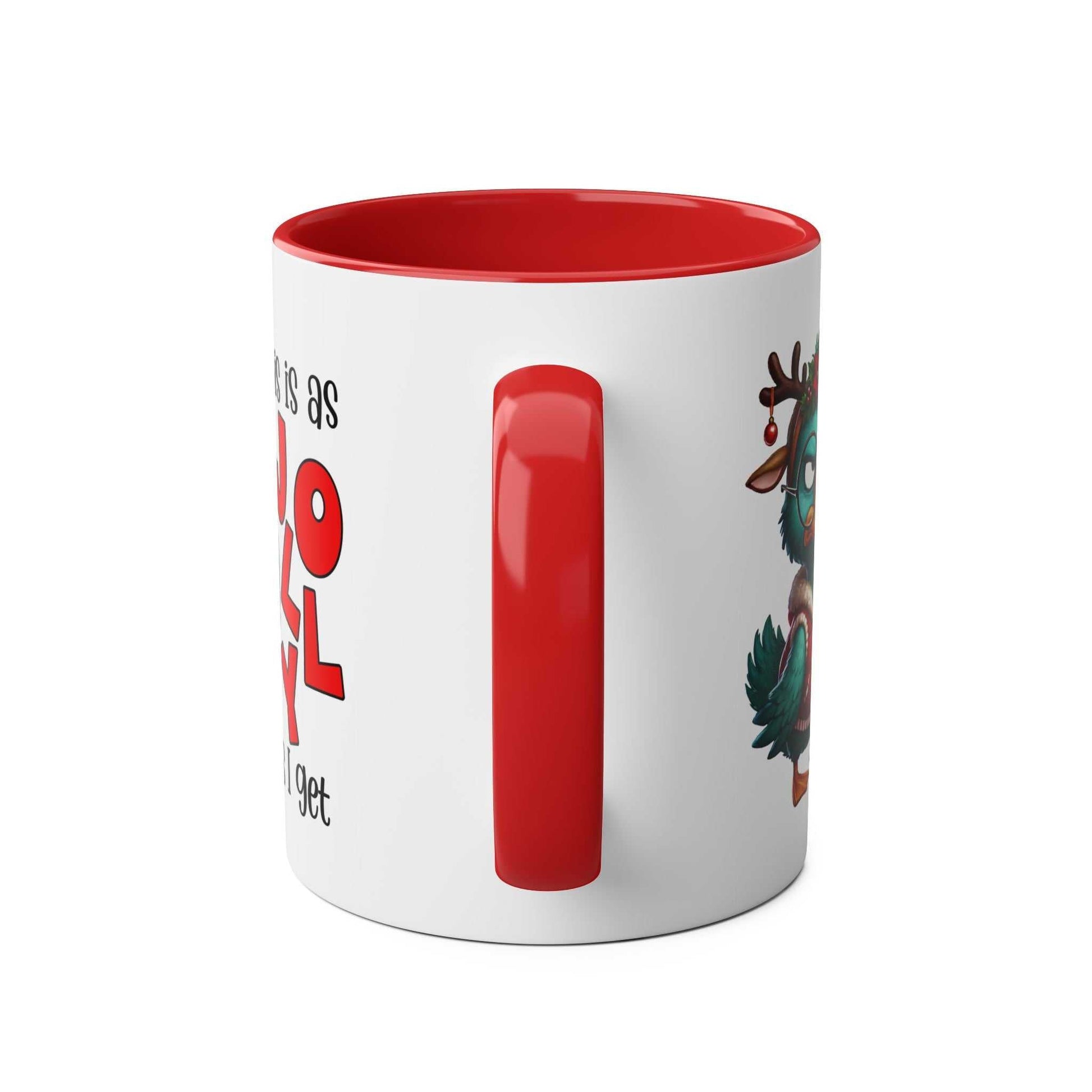 Sarky Christmas Mug with adorable duck design, available in 7 colors, glossy ceramic, microwave and dishwasher safe.