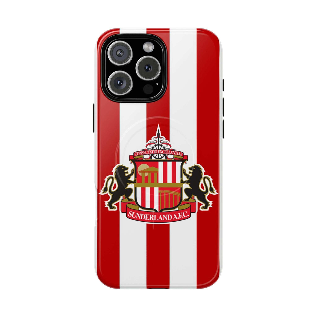Sunderland FC MagSafe iPhone case with red and white stripes and club crest, durable dual-layer protection