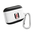 Fulham FC AirPods protective case with black and white crest design and carabiner clip