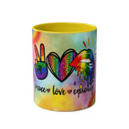 LGBTQ+ Pride Mug with vibrant rainbow design and equality message.