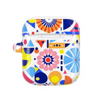 Bright geometric print hard shell protective case for AirPods and AirPods Pro with vibrant colorful design and glossy finish