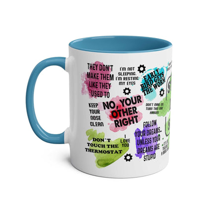 Fun Fathers Day Gift Mug with colorful text design, 11oz ceramic, blue interior, microwave and dishwasher safe.