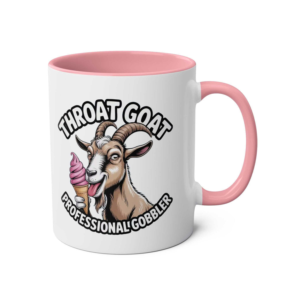 Throat Goat Mug ceramic coffee cup with bold adult humor design and glossy finish