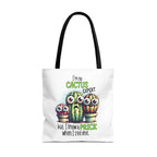 Cheeky fun cactus tote bag with bold design and multiple handle color options