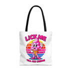 Cheeky Lick Me Till Ice Cream Tote Bag with multiple sizes and handle colors, durable spun polyester design