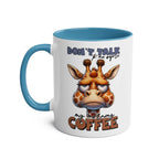 Dont Talk To Me coffee mug with grumpy giraffe design, 11oz ceramic.