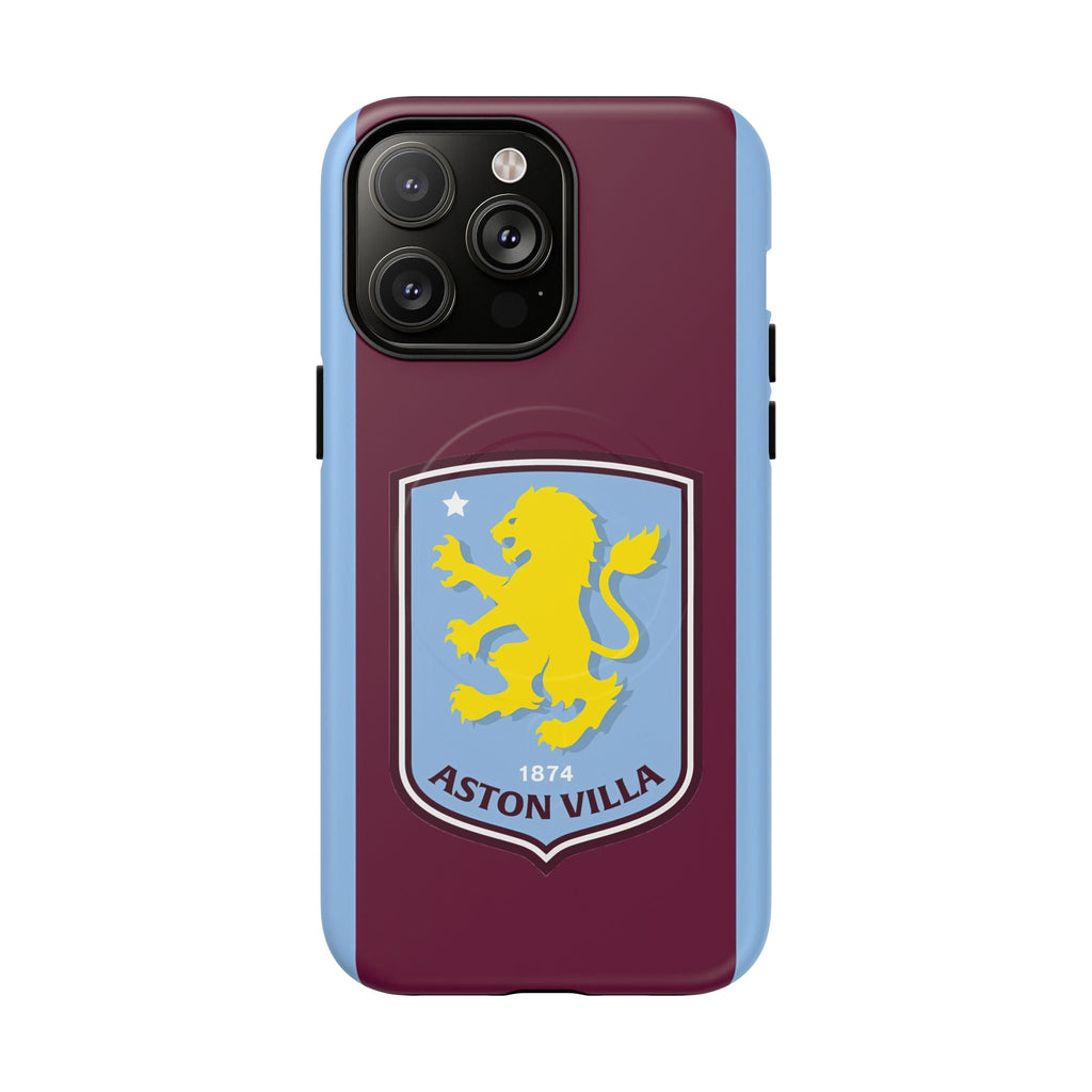 Aston Villa Magsafe iPhone case with club crest and claret blue colors, dual layer protection, and MagSafe compatibility