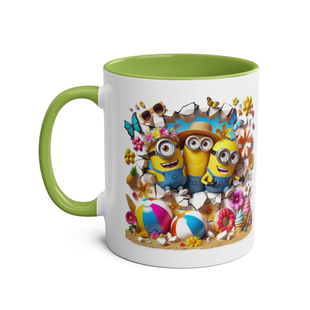 Minion Beach Themed Coffee Mug with playful Minions design, glossy finish, and green interior.