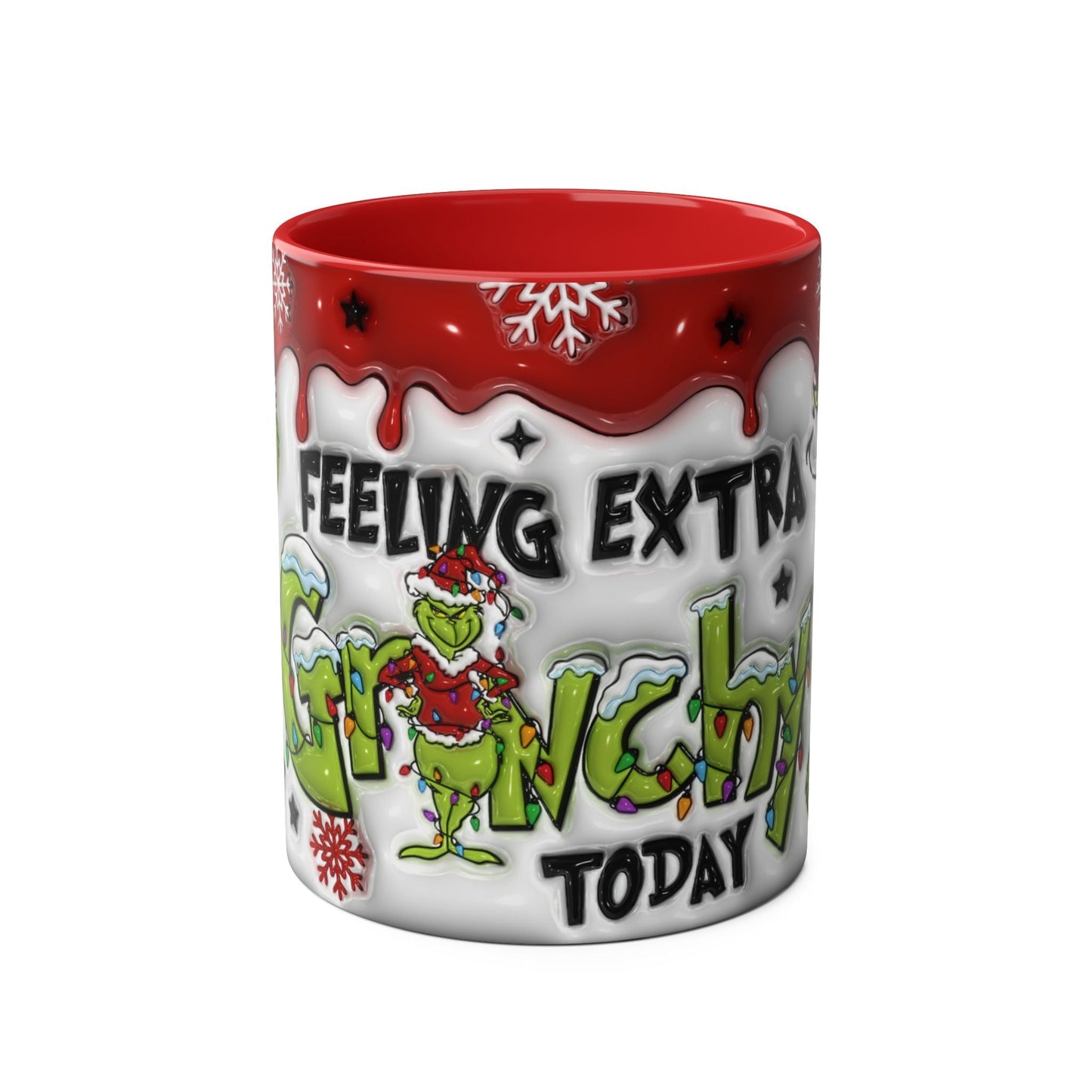 Grinchy Christmas Mug with festive design and glossy finish, perfect holiday gift.