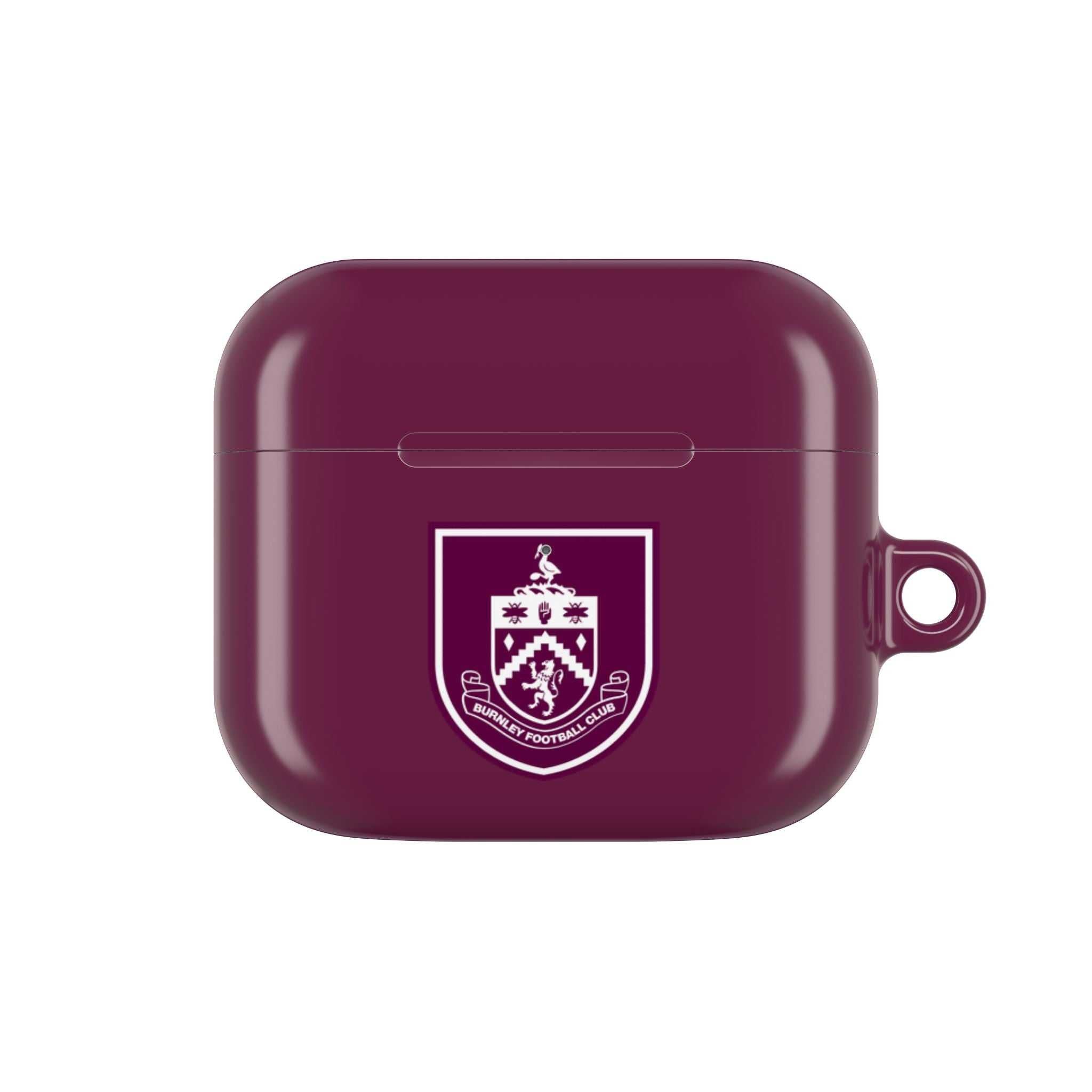Burnley FC AirPods protective case in claret with club crest and glossy finish