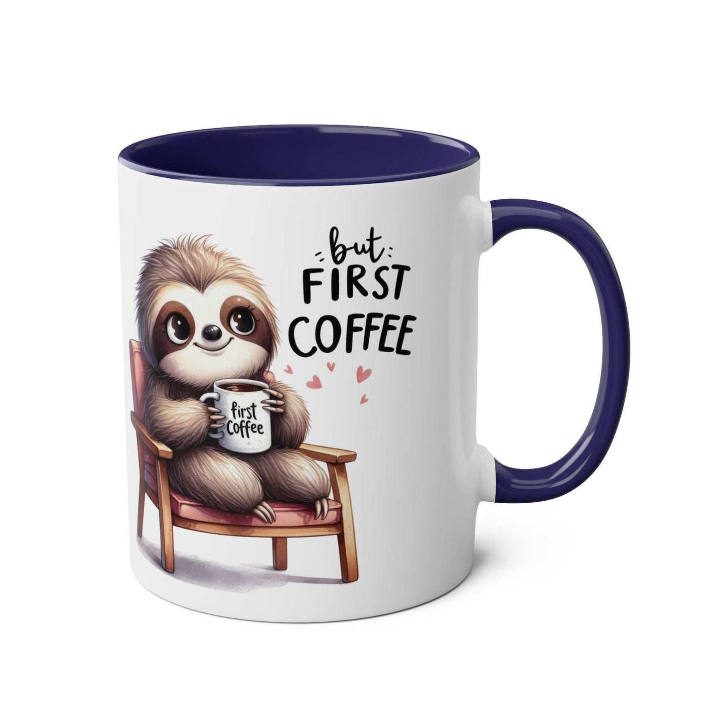 Cute sloth coffee mug with whimsical design and coaster, 11oz ceramic, microwave and dishwasher safe.