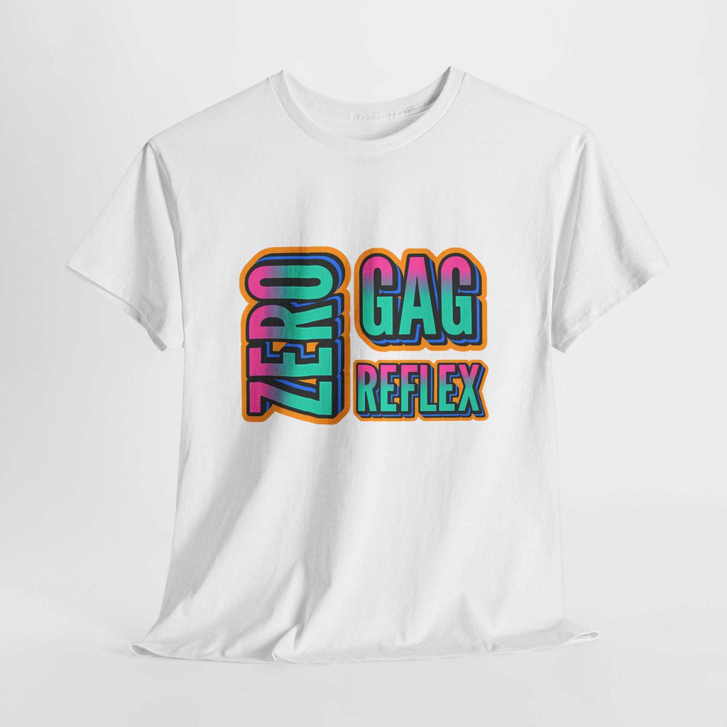 Zero Gag Reflex T-Shirt in black with bold text design, made of soft 100% cotton, perfect for parties and gag gifts