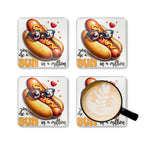 Bun In A Million Coaster Set with quirky hotdog design and playful pun text.