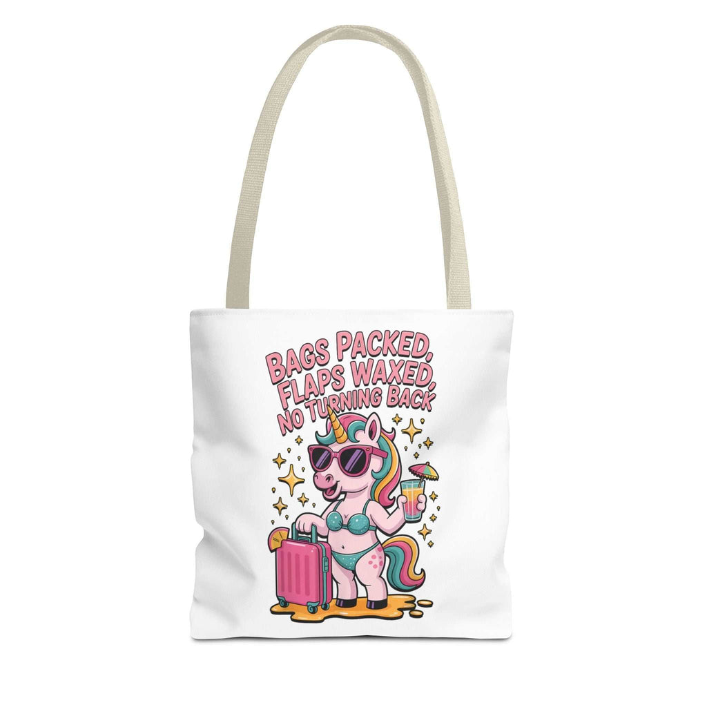 Fun Unicorn Travel Tote Bag with cheeky printed design and colorful handles