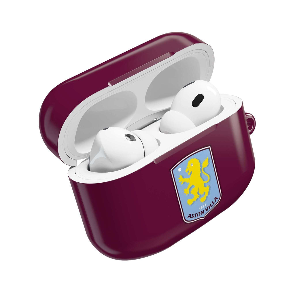 Aston Villa FC AirPods protective case in claret and blue with team logo