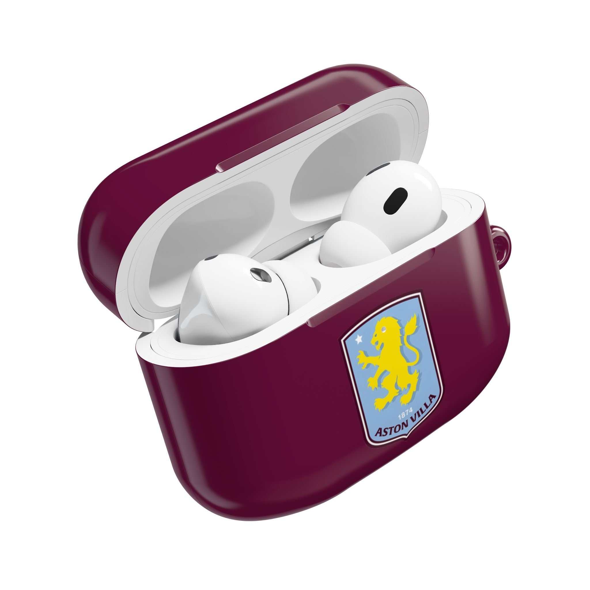 Aston Villa FC AirPods protective case in claret and blue with team logo