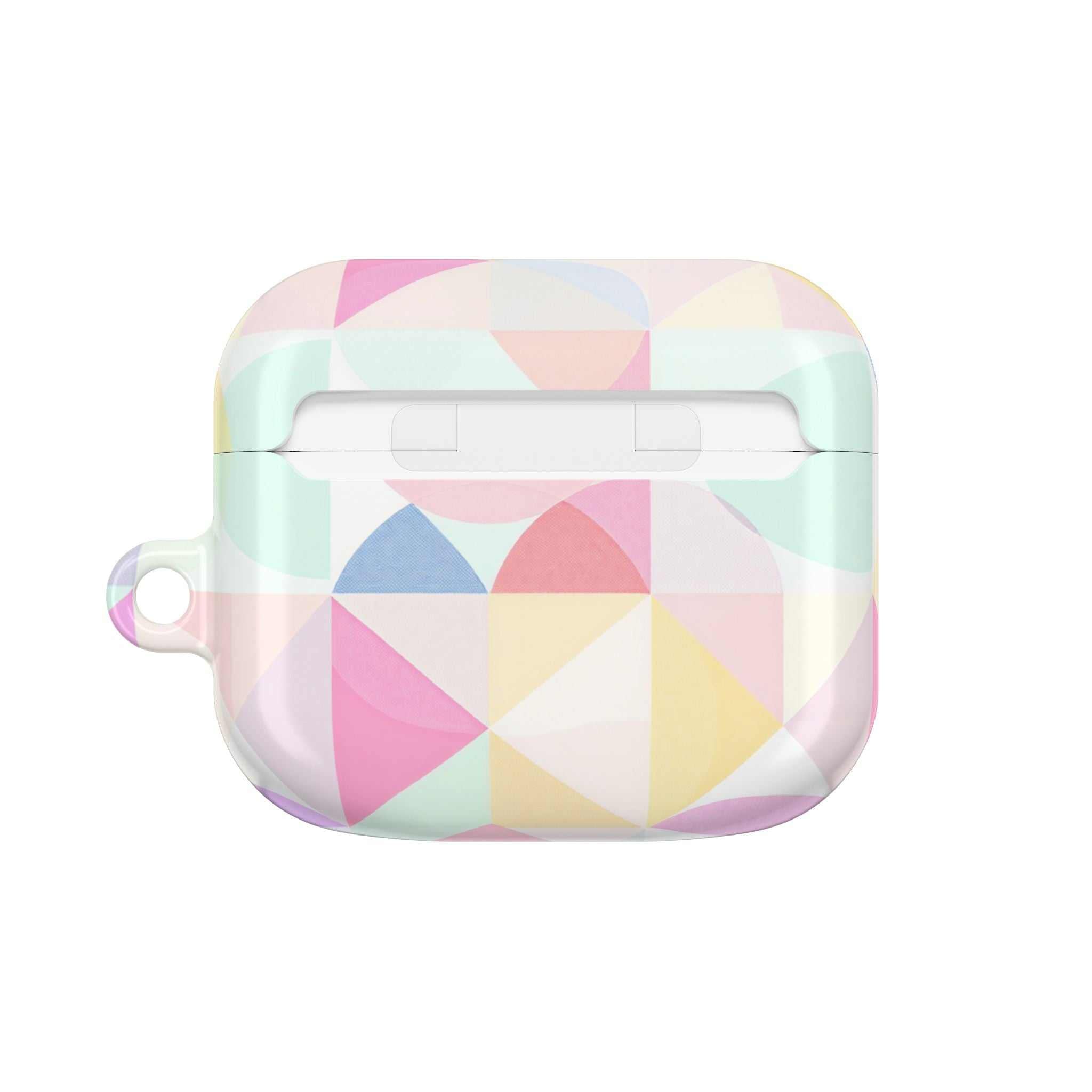 Pastel geometric print hard shell AirPods/Pro protective case with glossy finish and vibrant colors