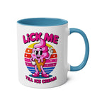 Lick Me Till Ice Cream Mug with cheeky design on glossy two-tone ceramic mug