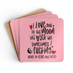 Cheeky Valentines coaster set with humorous quote, cork back, and rounded corners.