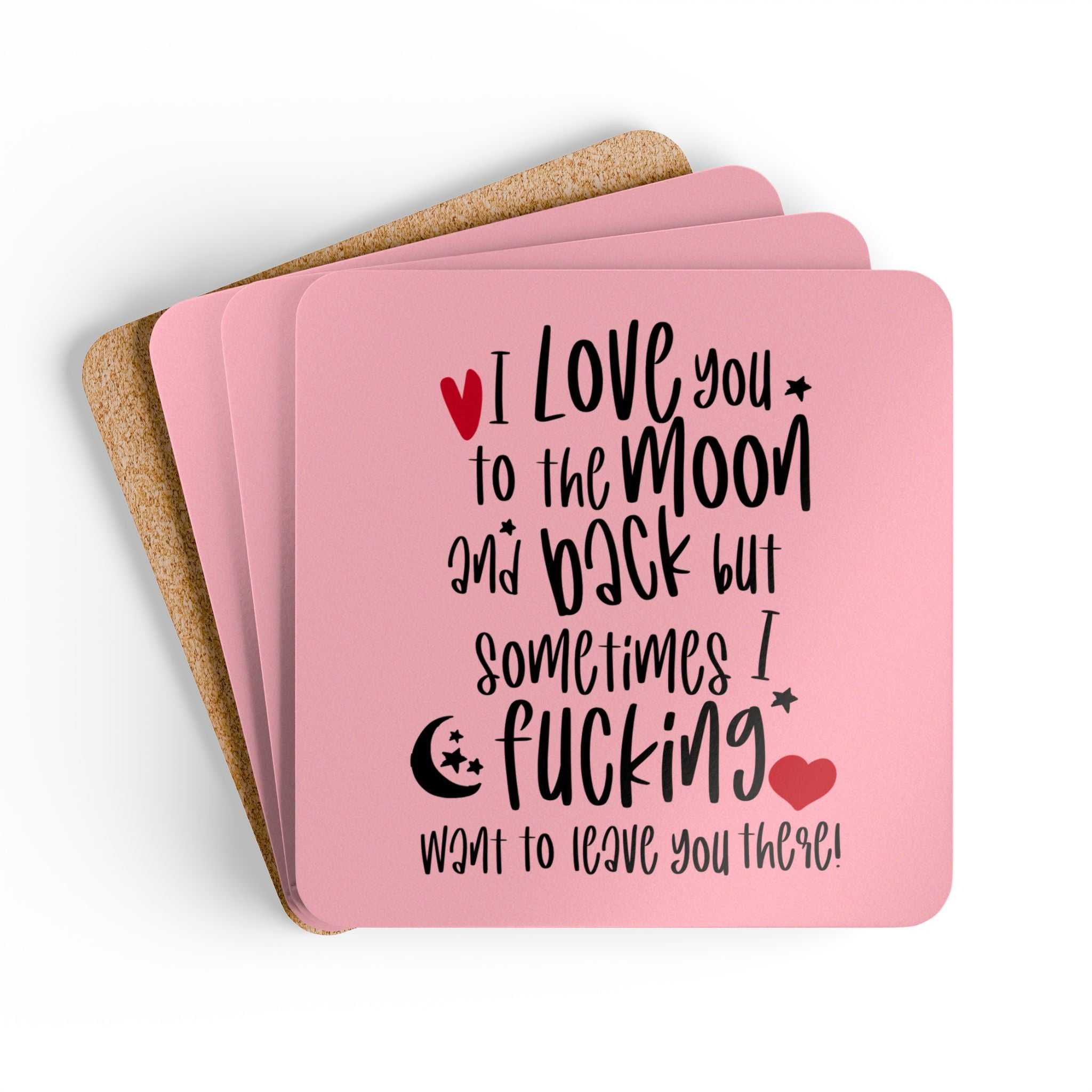 Cheeky Valentines coaster set with humorous quote, cork back, and rounded corners.