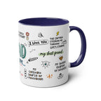 Fathers Day Gift Mug with fun graphics, 11oz ceramic, blue interior, dishwasher and microwave safe.