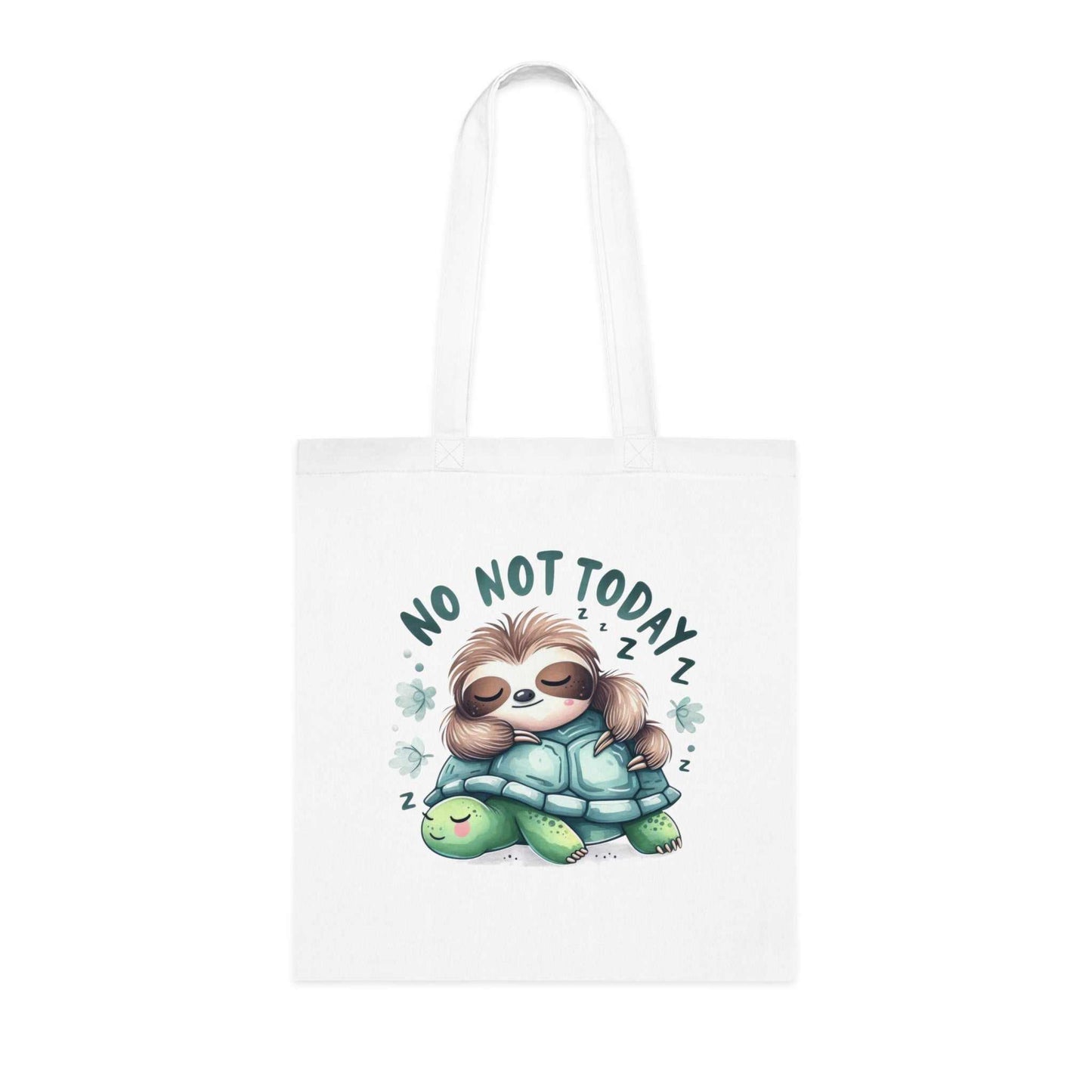 Cotton tote bag with cute sloth design, vibrant colors, durable 100% cotton fabric.