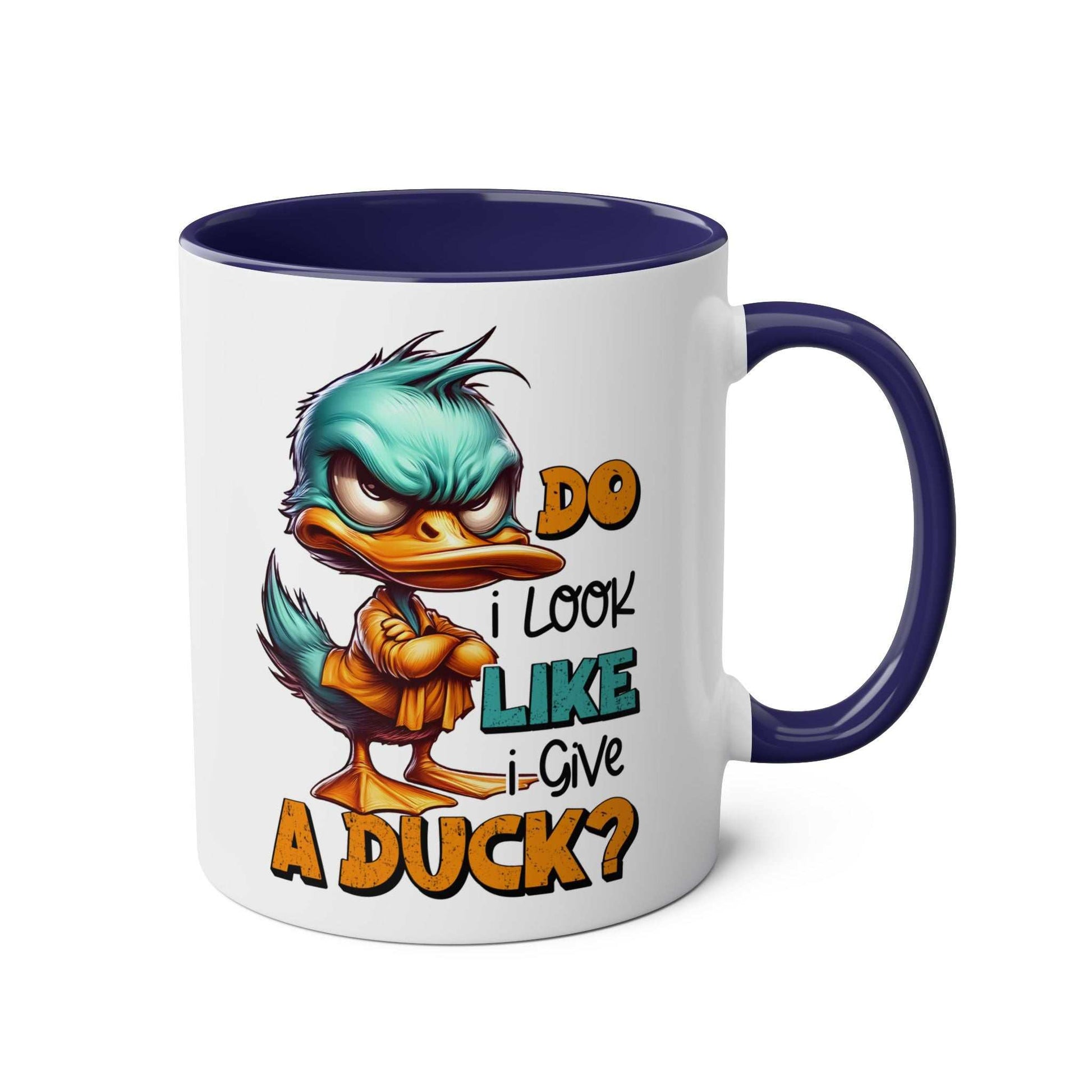 Playful duck-themed "Give A Duck Coffee Mug" with sarky design, 11oz ceramic, glossy finish, available in 7 colors.