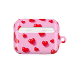 Pink Hearts AirPods protective hard shell case with red heart pattern and glossy finish