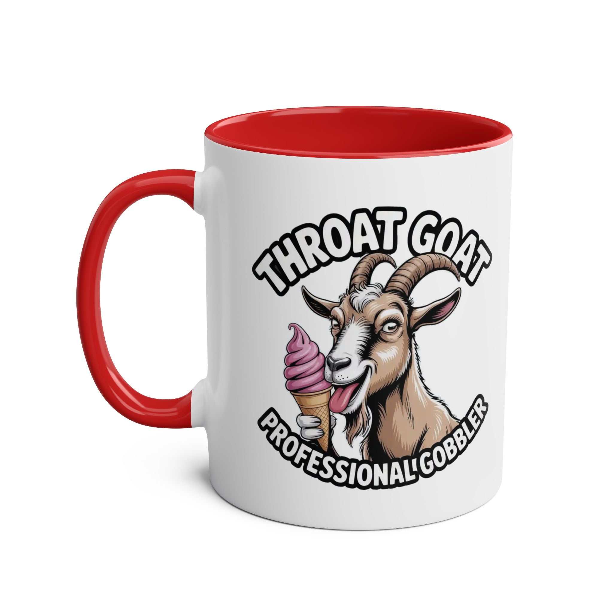 Throat Goat Mug ceramic coffee cup with bold adult humor and glossy finish