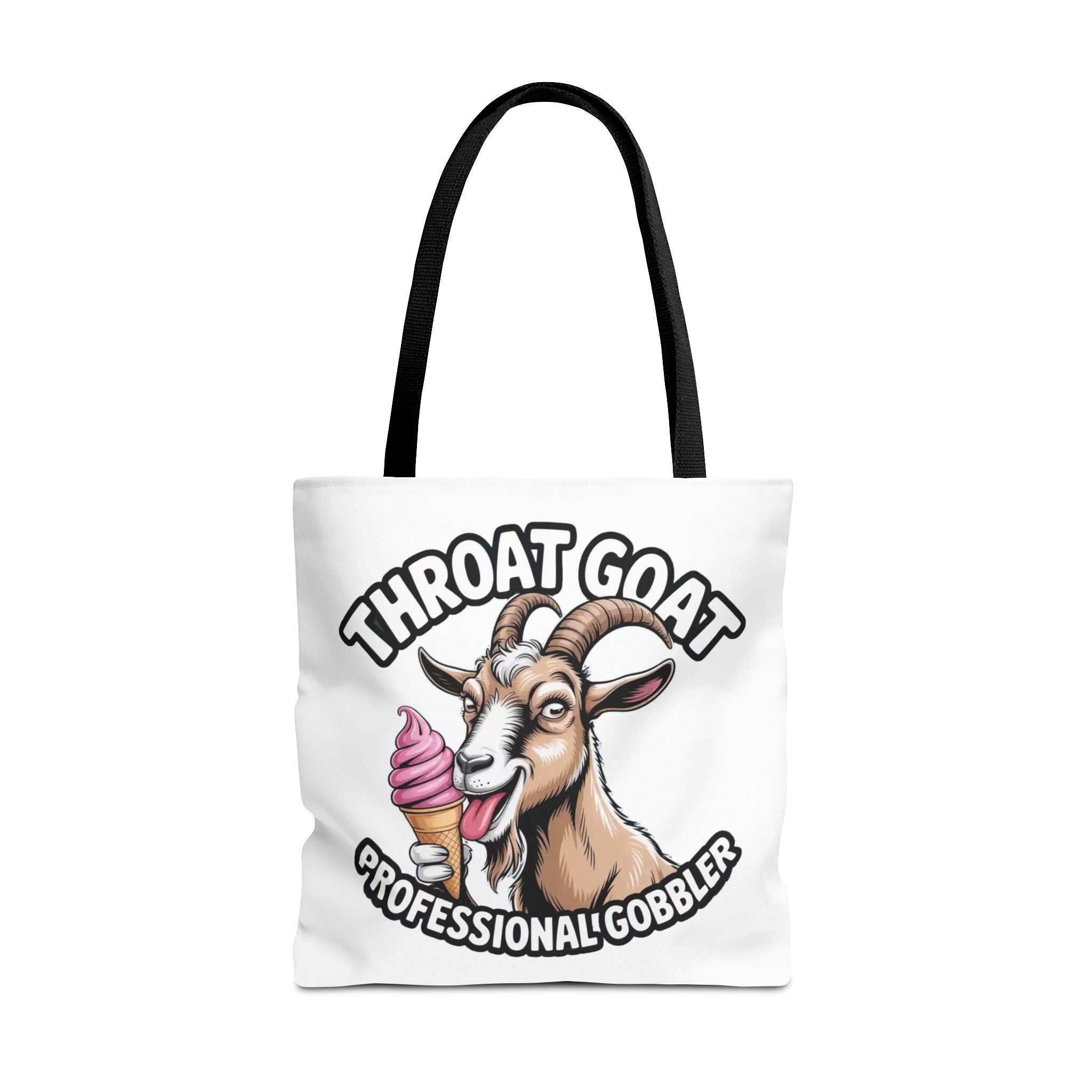 Professional Gobbler Funny Tote Bag with cheeky design and durable spun polyester fabric, available in three sizes and multiple handle colors.
