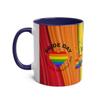 LGBTQ+ Pride mug with colorful rainbow design and heart, ceramic, 11oz, glossy finish.