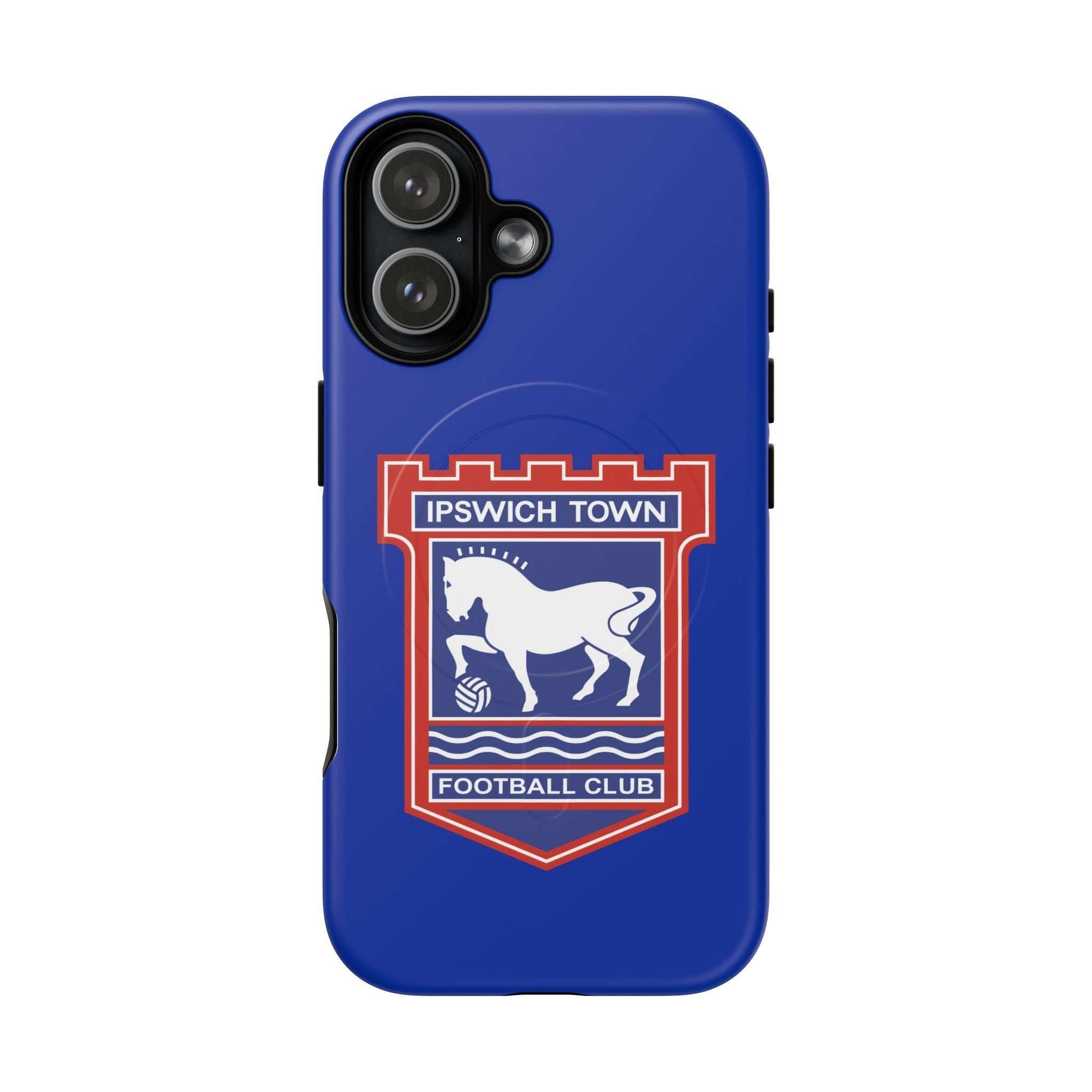 Ipswich Town MagSafe iPhone case with club crest, blue color, dual-layer protection, MagSafe compatibility