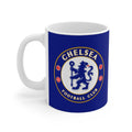 Chelsea FC mug with blue design, 11oz ceramic, vibrant print, glossy finish, microwave and dishwasher safe, perfect gift for Chelsea fans