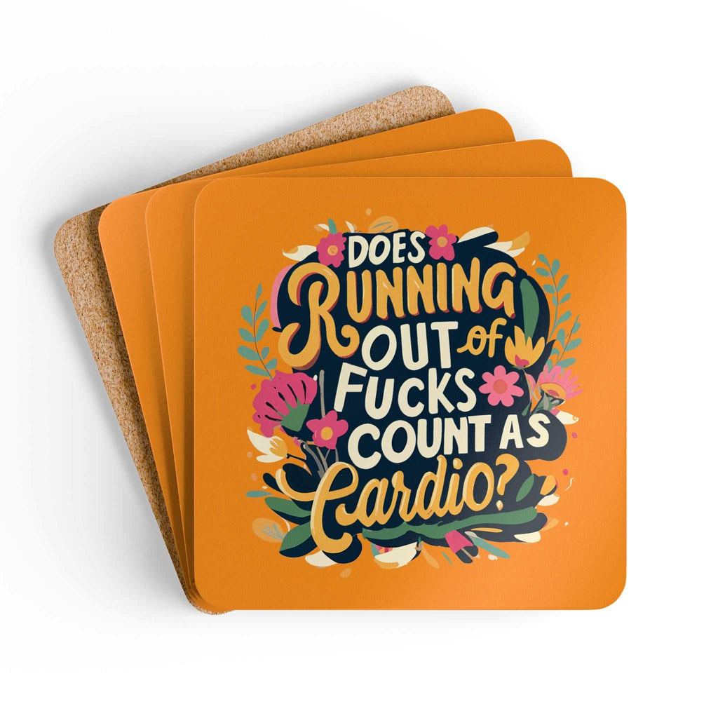 Rude coaster set with playful quote design on high-gloss MDF and cork backing.