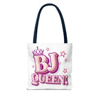 BJ Queen Tote Bag with cheeky design, durable spun polyester, available in 3 sizes and 5 handle colors