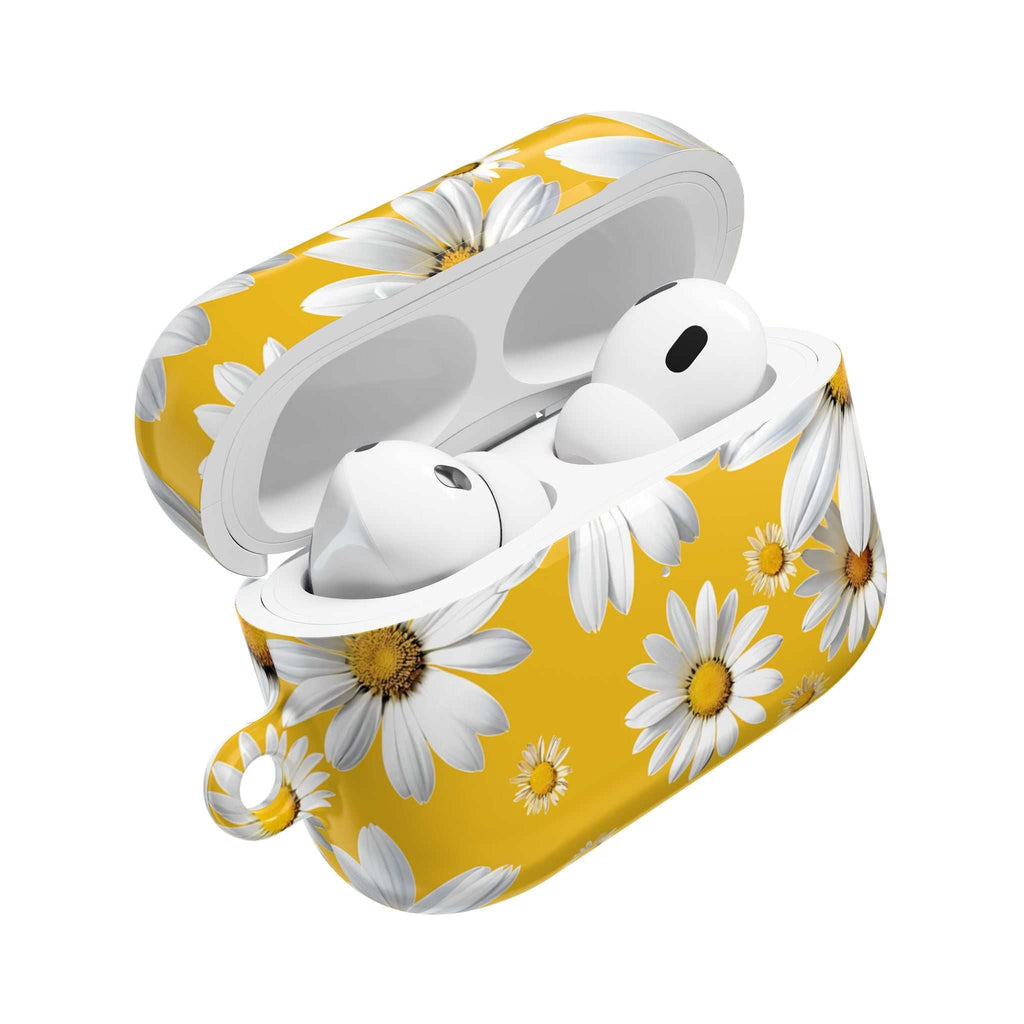 Yellow Daises AirPods case with vibrant hard shell and daisy floral design
