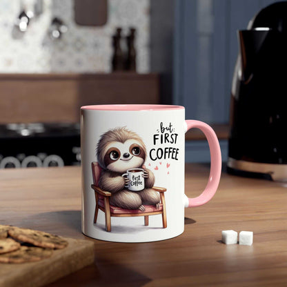 Cute sloth coffee mug with whimsical design, animal lover gift, cozy kitchen decor.