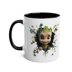 Baby Groot themed coffee mug with playful design, available in 7 colors, 11oz ceramic, microwave and dishwasher safe.