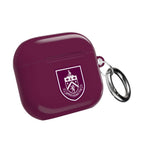 Burnley FC AirPods protective case in claret with club crest and keyring, shock-resistant and compatible with wireless charging