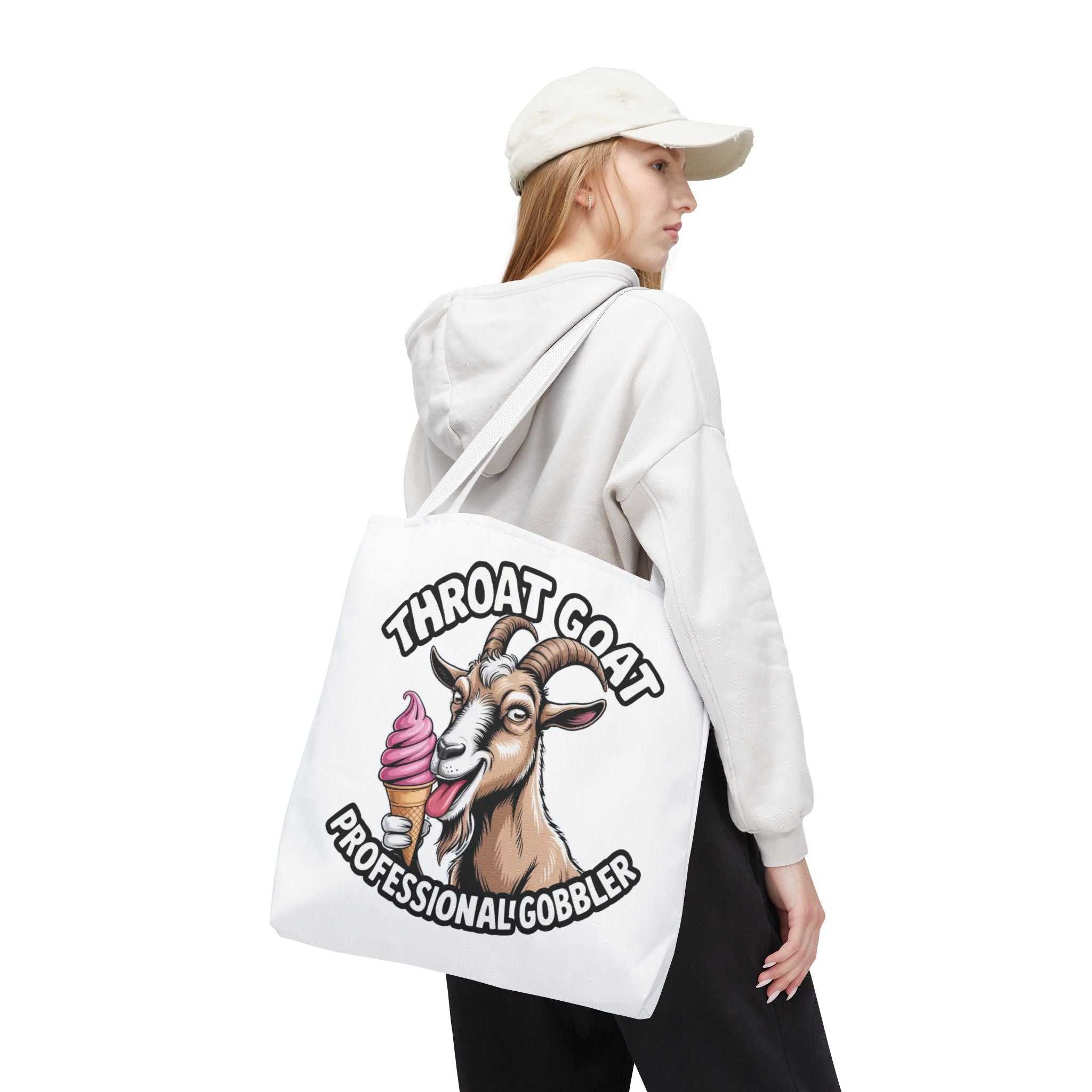 Professional Gobbler Funny Tote Bag with cheeky design and durable spun polyester, available in three sizes and multiple handle colors