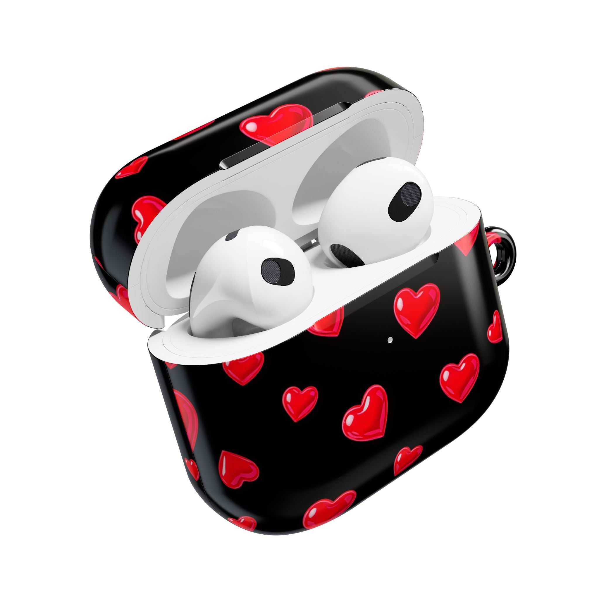 Black Hearts AirPods Case with red heart pattern, glossy hard shell protective cover for AirPods and AirPods Pro