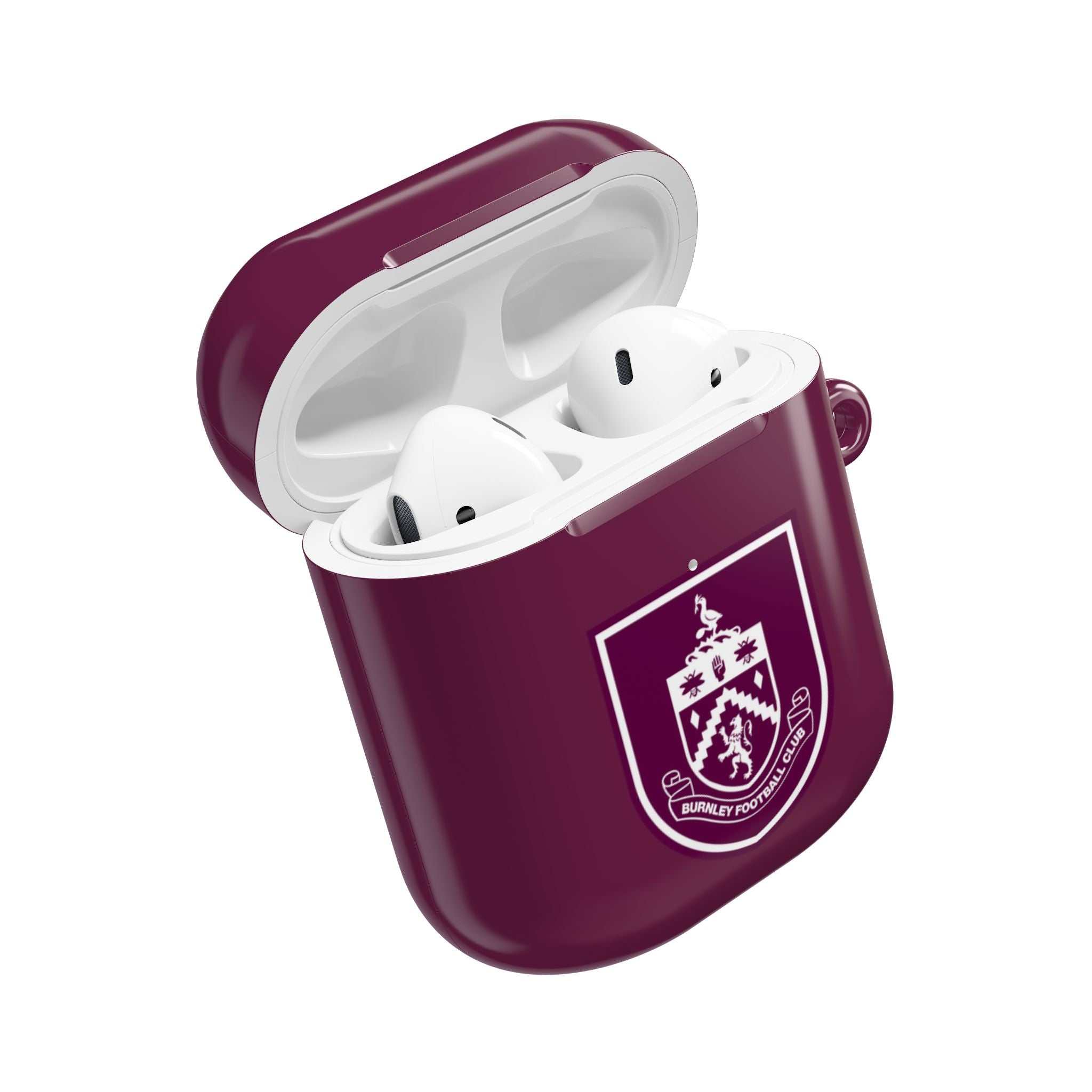 Burnley FC AirPods protective case with claret blue crest, shock-resistant, compatible with AirPods and AirPods Pro, glossy finish