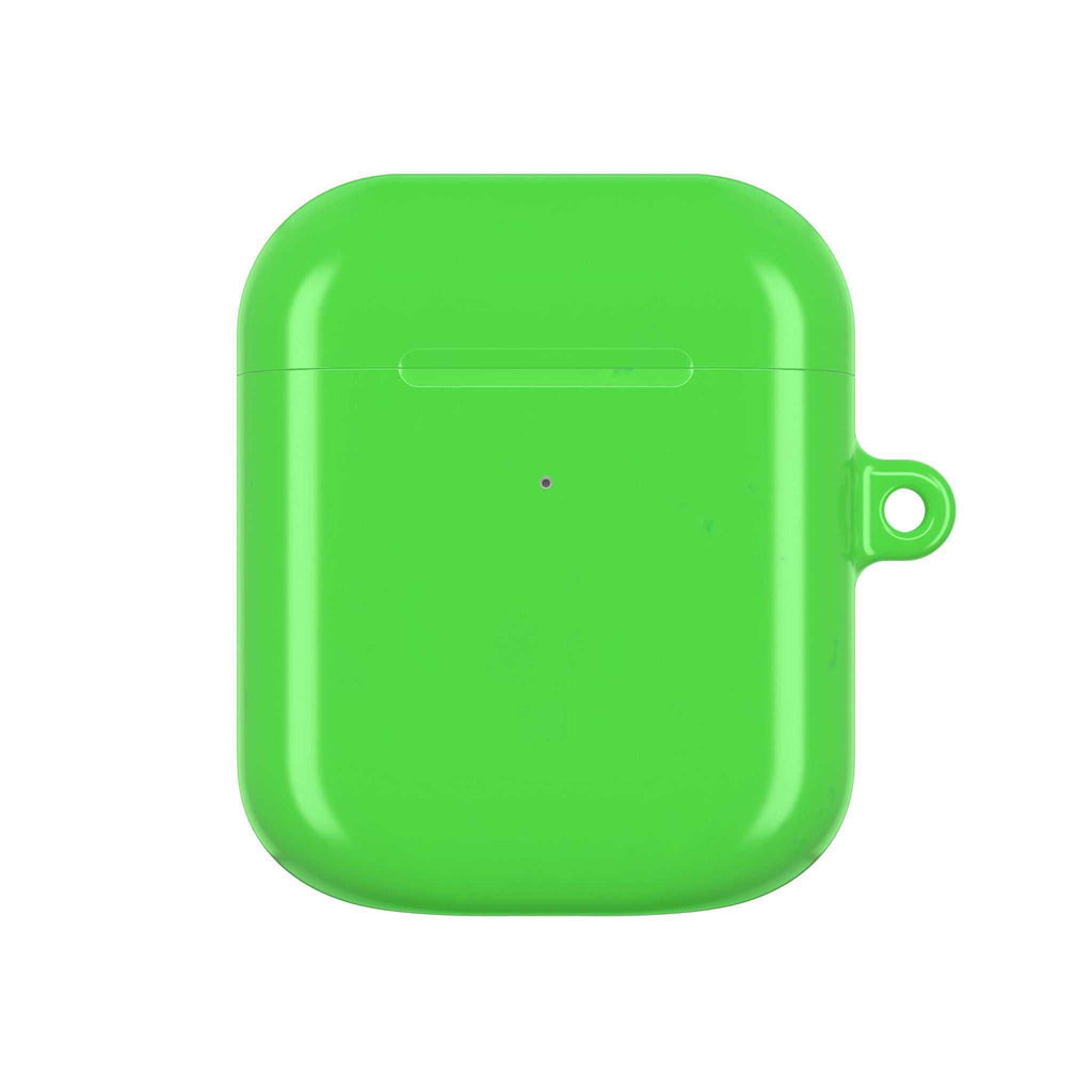 Bright lime green hard shell AirPods protective case with glossy finish and durable scratch protection