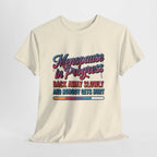 White Menopause In Progress T-Shirt with humorous hot flashes warning and bold print