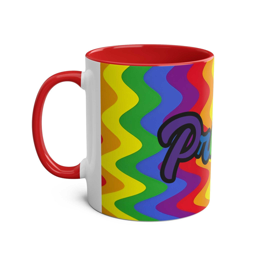 Colorful ceramic mug with vibrant rainbow design, celebrating LGBTQ+ Pride.